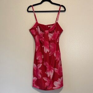 Hutch Red Mini Slip Dress with Pink Floral Print